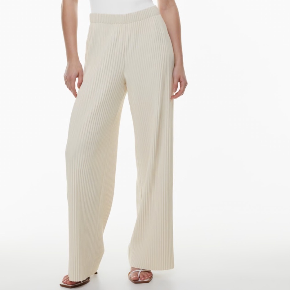 Babaton Cream Pleated Wide-Leg Pants